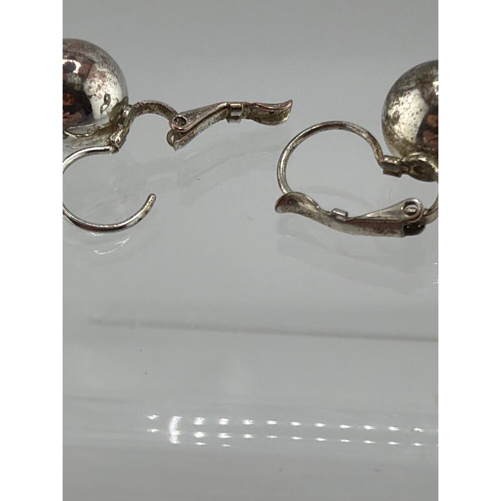 Vintage Sterling Silver Polished Sphere Leverback Earrings - Picture 3 of 4